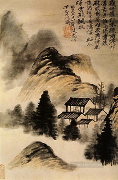 Shitao the hermit lodge in the middle of the table 1707 antique Chinese Oil Paintings